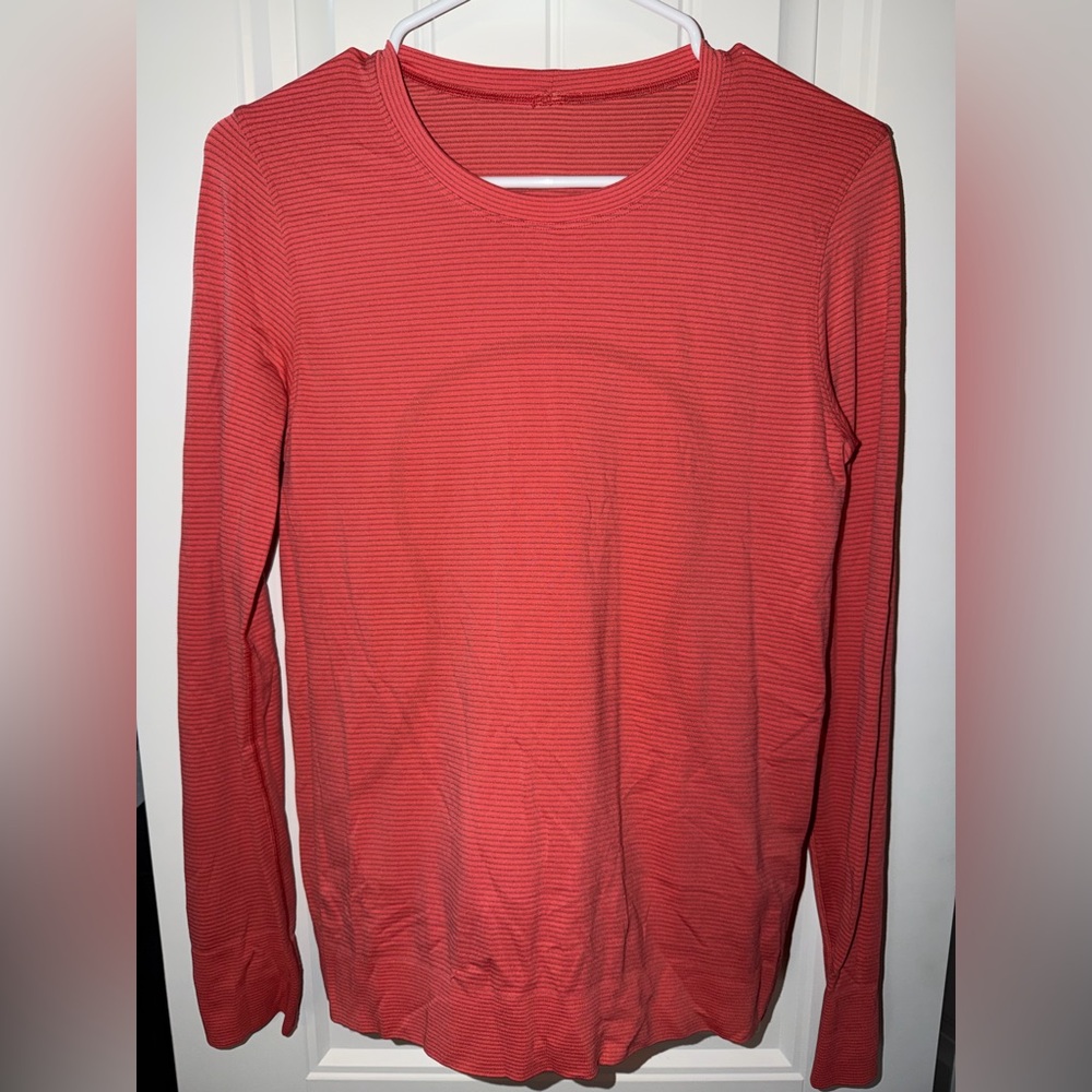 Lululemon Athletica Coral Striped Long Sleeve Top